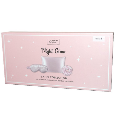Le Comptoir des Tendances – Coffret Satin Collection Night Glow Rose, taie d’oreiller + masque pour les yeux + chouchou