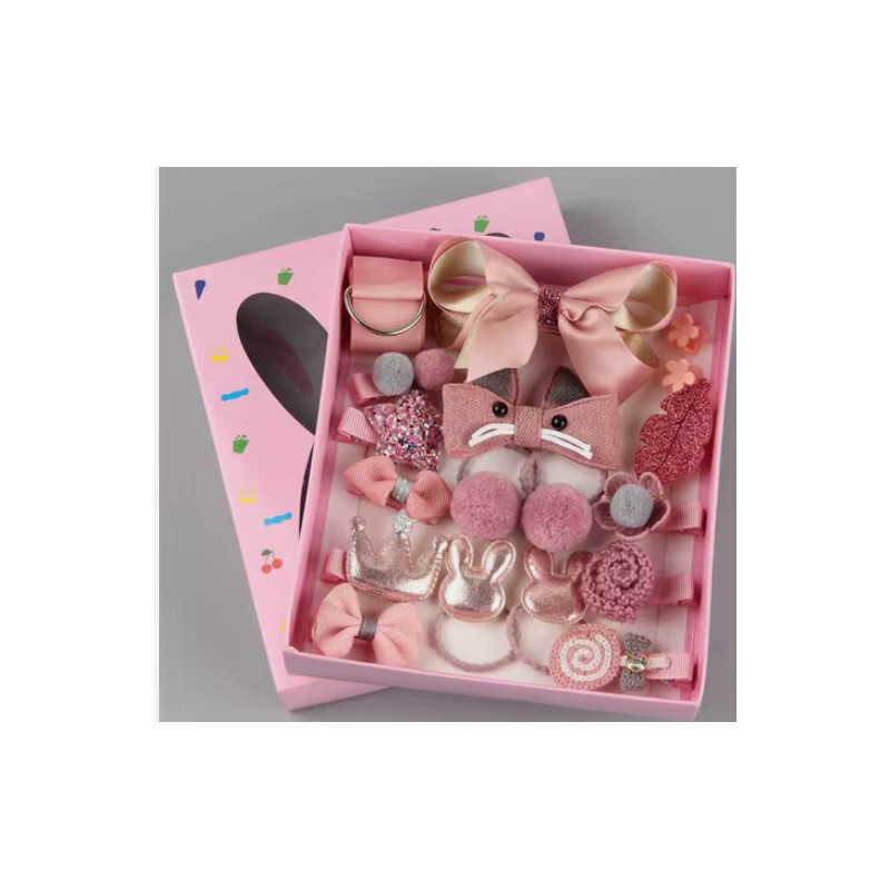 Nildor – Coffret 18 pièces Accessoires Cheveux Rose pour Enfant