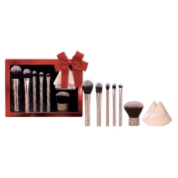 Parisax – Coffret Pinceaux & Houppettes Makeup, 5 pinceaux + 2 houppettes