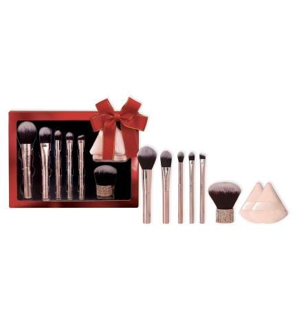 Parisax – Coffret Pinceaux & Houppettes Makeup, 5 pinceaux + 2 houppettes