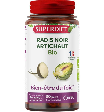 Superdiet – Radis Noir Artichaut Bio, 80 comprimés