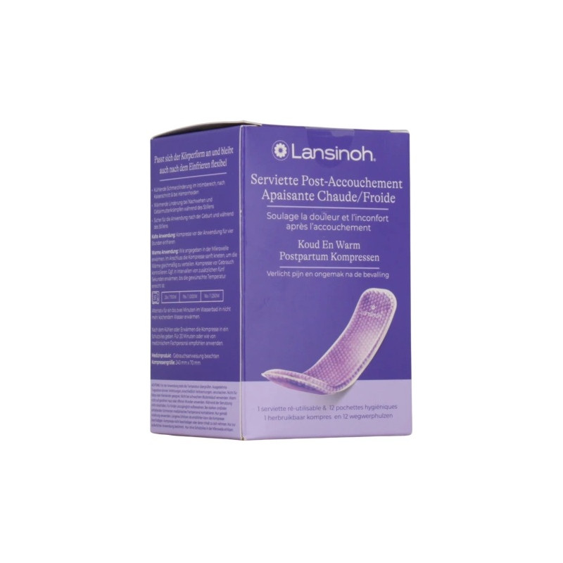 Lansinoh – Serviette Post-Accouchement Froid/Chaud, 1 unité + 12 pochettes hygiéniques