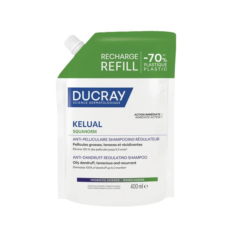 Ducray – Shampooing Éco-recharge Traitant Régulateur Kelual Squanorm, 200 ml