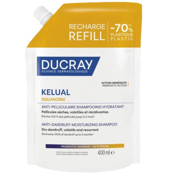 Ducray – Shampooing Éco-recharge Traitant Anti-Pelliculaire Hydratant Kelual Squanorm, 200 ml