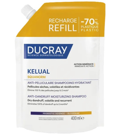 Ducray – Shampooing Éco-recharge Traitant Anti-Pelliculaire Hydratant Kelual Squanorm, 200 ml