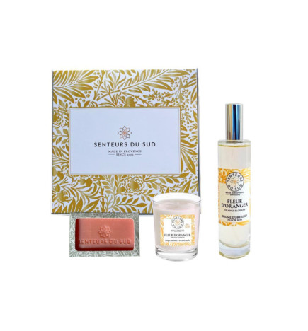Senteurs du Sud – Coffret Bien-Être Fleur d’Oranger (Bougie 75 g + Brume d’Oreiller 50 ml + Savon 125 g)