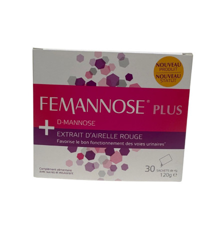 Femannose Plus – Complément alimentaire D-mannose & extrait d’airelle rouge, 120 g (30 sachets)