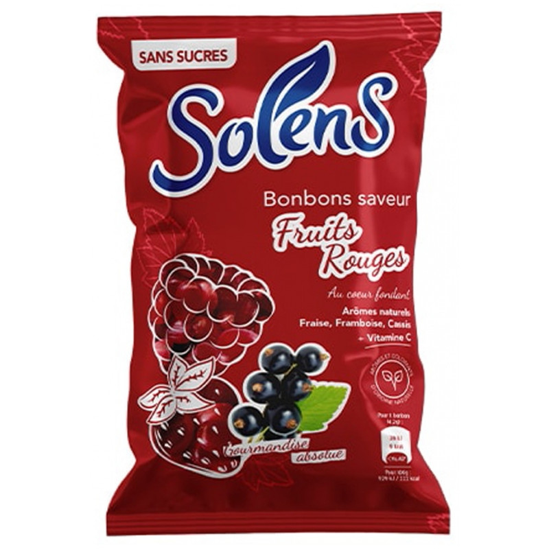 Solens – Bonbons sans sucres saveur fruits rouges, 100 g