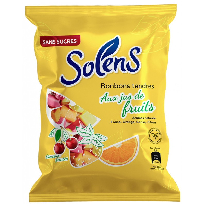 Solens – Bonbons tendres aux jus de fruits sans sucre, 100 g