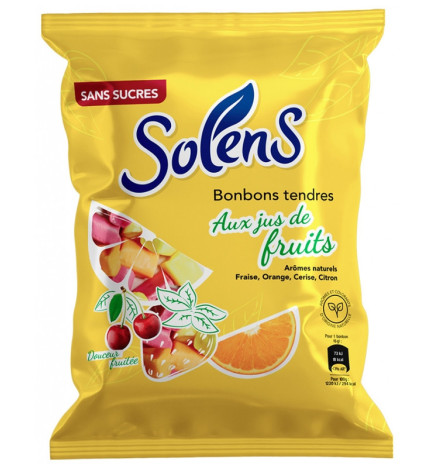 Solens – Bonbons tendres aux jus de fruits sans sucre, 100 g