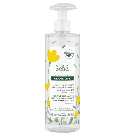 Klorane – Eau nettoyante sans rinçage au calendula bio bébé, format pompe
