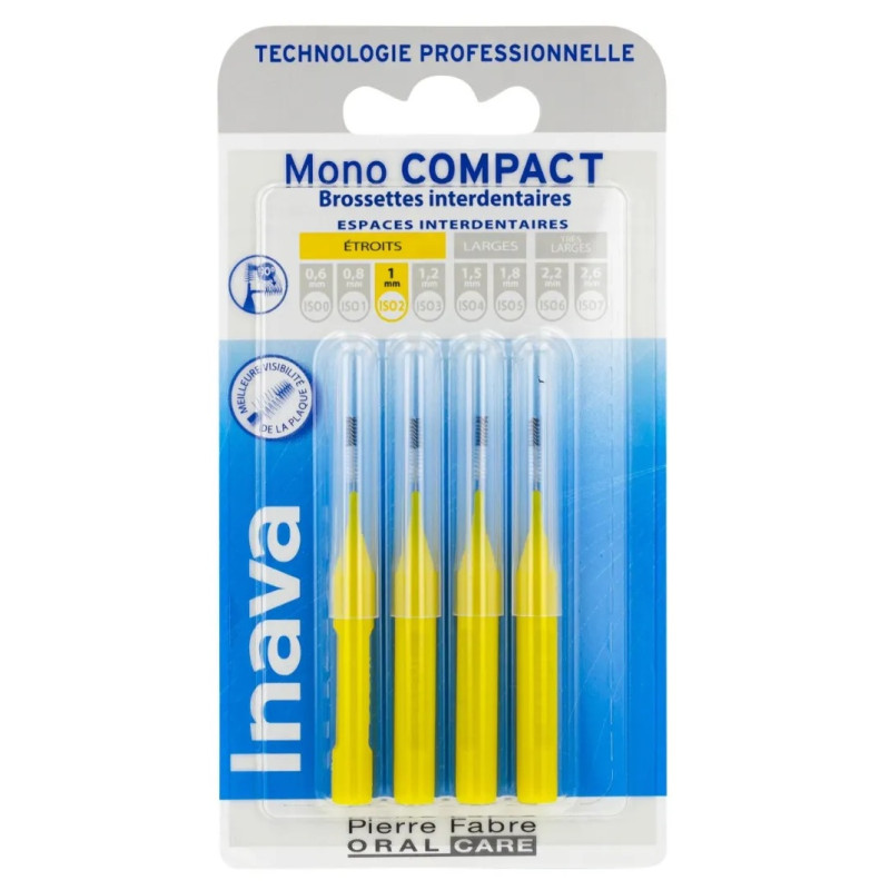 Inava – Brossettes interdentaires mono compact jaunes étroites ISO 1, x4