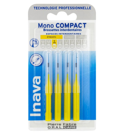 Inava – Brossettes interdentaires mono compact jaunes étroites ISO 1, x4