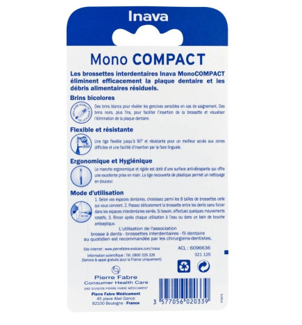 Inava – Brossettes interdentaires mono compact jaunes étroites ISO 1, x4