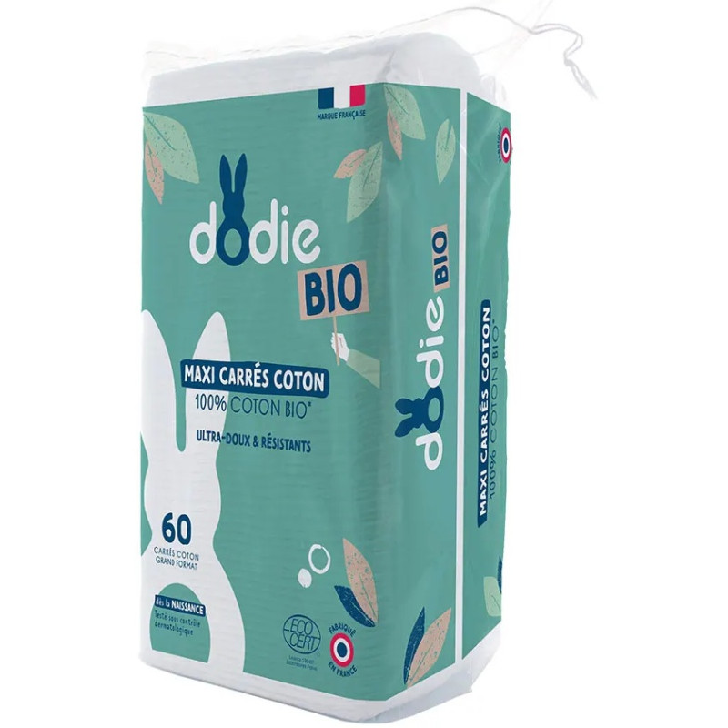 Dodie – Maxi Carrés Coton Ultra-Doux Résistants, 60 unités