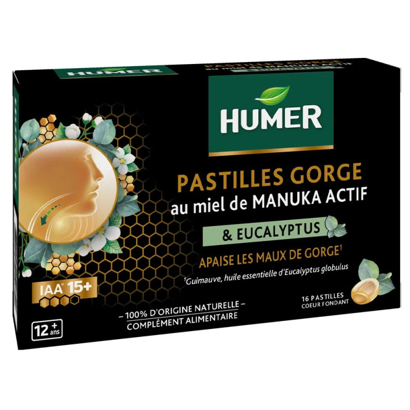 Humer – Pastilles Gorge Miel de Manuka IAA® 15+ & Eucalyptus, 52,8 g