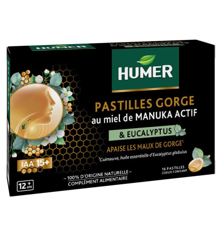 Humer – Pastilles Gorge Miel de Manuka IAA® 15+ & Eucalyptus, 52,8 g