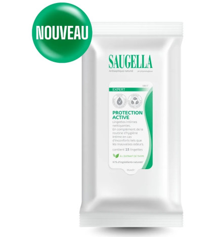 Saugella – Antiseptique Naturel Lingettes Intimes Nettoyantes Rafraîchissantes, 15 lingettes