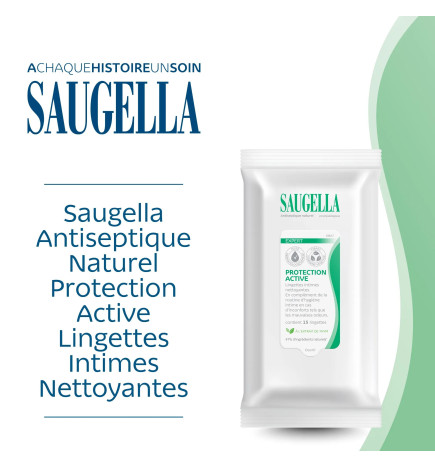 Saugella – Antiseptique Naturel Lingettes Intimes Nettoyantes Rafraîchissantes, 15 lingettes
