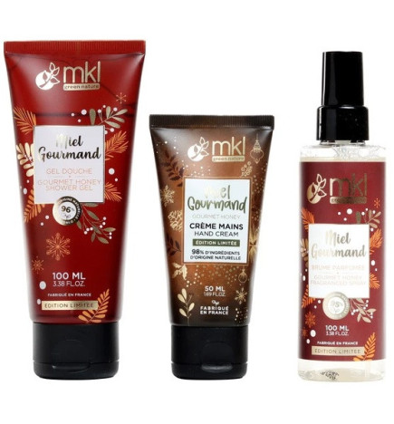 MKL Green Nature – Coffret Miel Gourmand, 3 soins (Gel douche 100 ml + Crème mains 50 ml + Brume parfumée 100 ml)