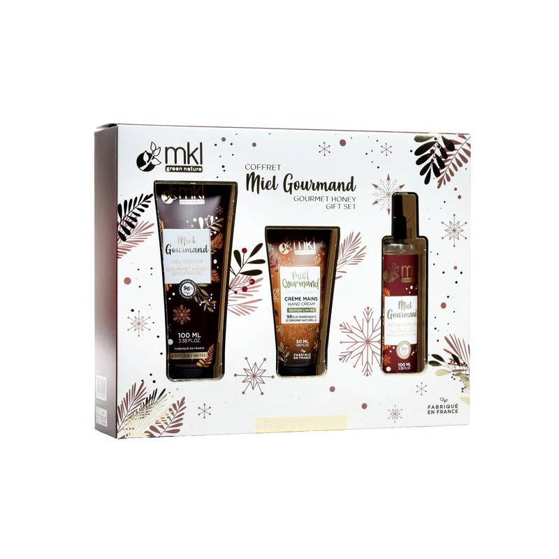 MKL Green Nature – Coffret Miel Gourmand, 3 soins (Gel douche 100 ml + Crème mains 50 ml + Brume parfumée 100 ml)