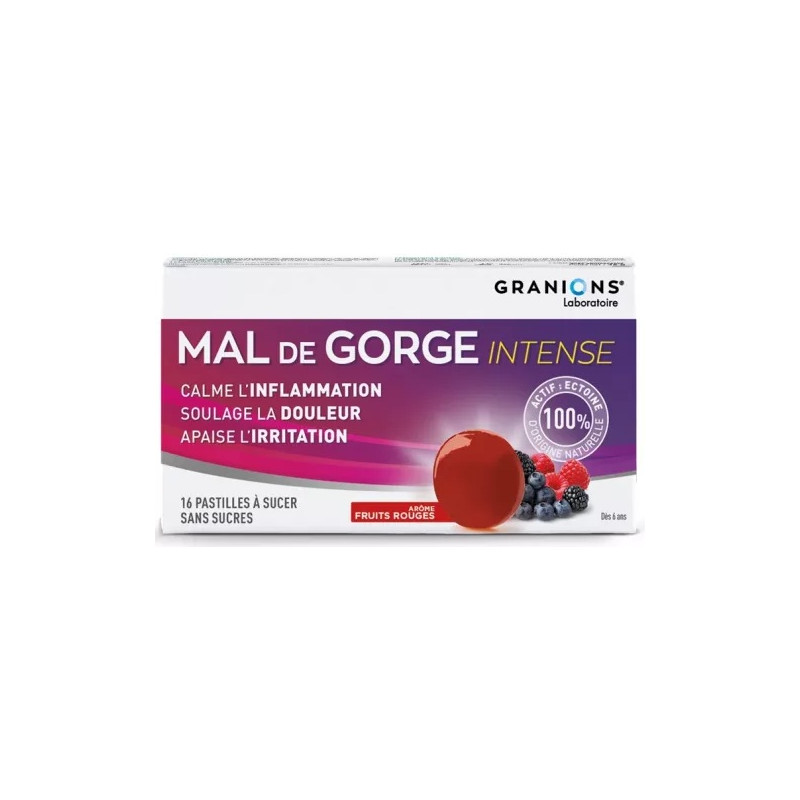 Granions – Mal de Gorge Intense Pastilles Fruits Rouges, 16 pastilles