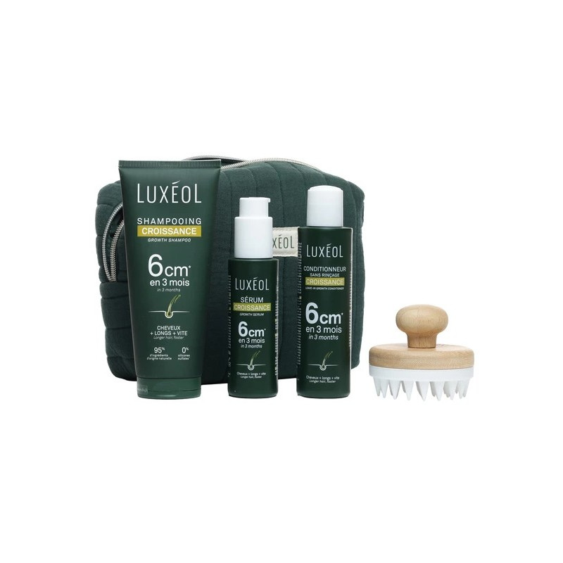 Luxéol – Routine Croissance Cheveux Protocole Complet, trousse 3 soins + brosse