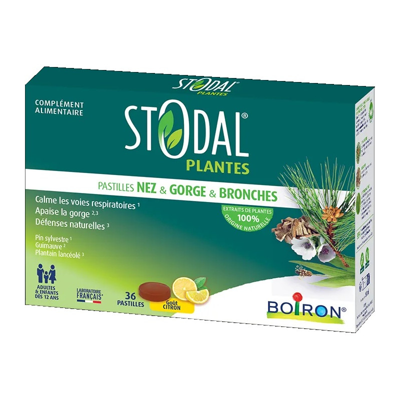 Stodal – Plantes Nez & Gorge & Bronches Pastilles Goût Citron, boîte de pastilles