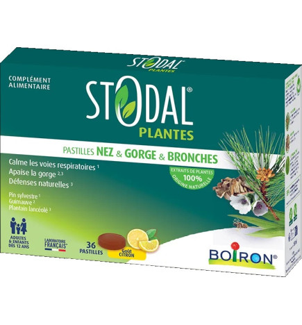 Stodal – Plantes Nez & Gorge & Bronches Pastilles Goût Citron, boîte de pastilles