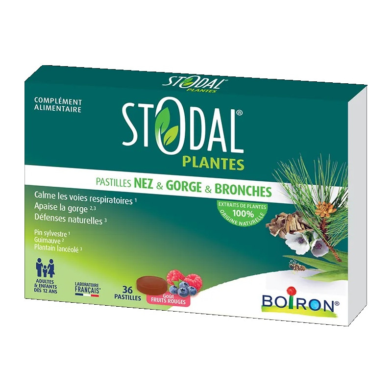 Stodal – Plantes Nez & Gorge & Bronches Pastilles Goût Fruits Rouges, boîte de pastilles