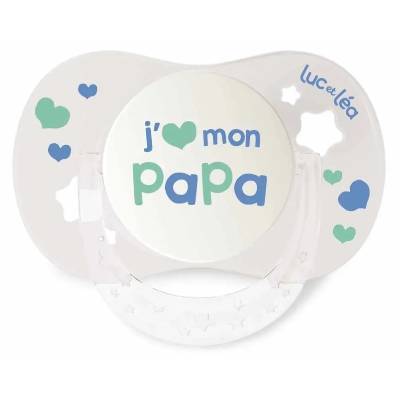 Luc et Léa – Sucette "J'aime mon papa" Collerette Confort+, 0/6 mois