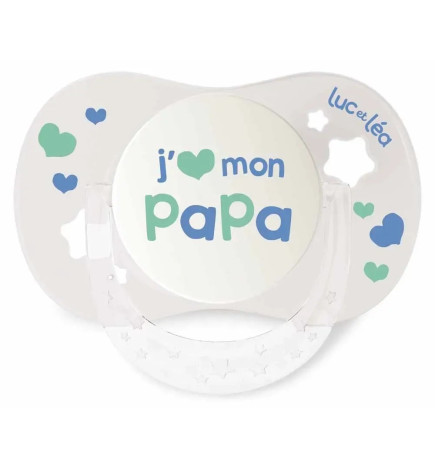 Luc et Léa – Sucette "J'aime mon papa" Collerette Confort+, 0/6 mois