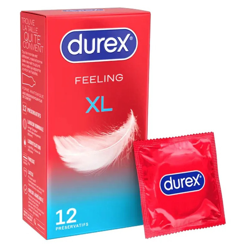 Durex – Préservatifs Feeling XL lubrifiés, 12 unités