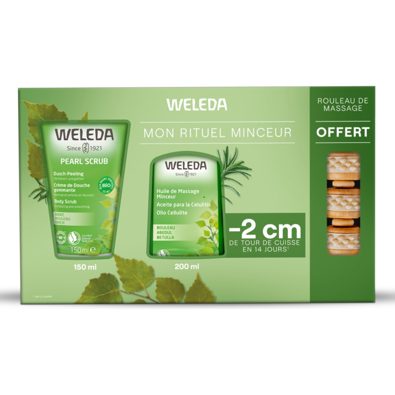 Weleda – Coffret Minceur Bouleau, huile + crème de douche + rouleau massant