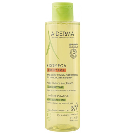 A-Derma – Exomega Control Huile lavante émolliente anti-grattage, 200 ml