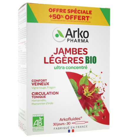 Arkopharma – Arkofluides Jambes Légères Bio, 30 ampoules