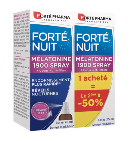 Forté Pharma – FortéNuit Mélatonine 1900 Spray sublingual, 2x20ml