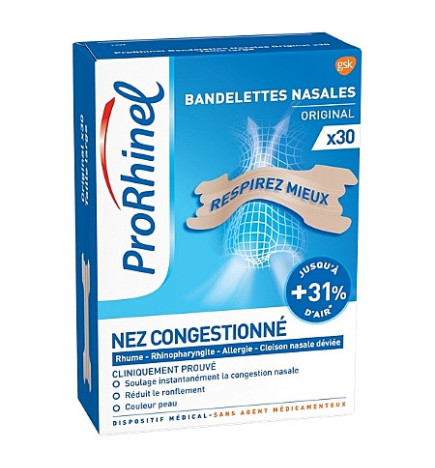 ProRhinel – Bandelettes Nasales Original taille large, boîte de 30 bandelettes
