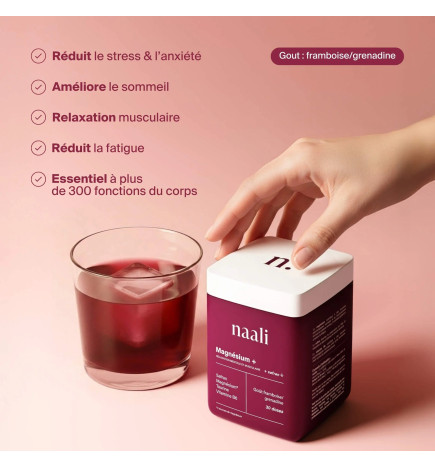 Naali – Magnésium+ poudre goût framboise grenadine, 30 doses