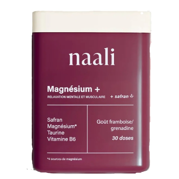 Naali – Magnésium+ poudre goût framboise grenadine, 30 doses