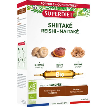 Superdiet – Shiitake+ Bio reishi et maitaké, 20 ampoules de 10 ml