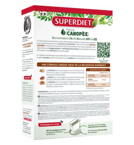 Superdiet – Shiitake+ Bio reishi et maitaké, 20 ampoules de 10 ml