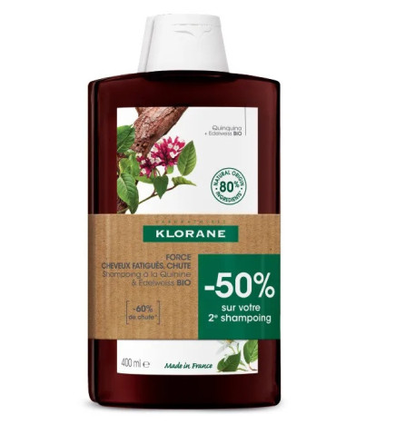 Klorane – Shampoing fortifiant anti-chute à la Quinine, 2 x 400 ml