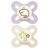 MAM – Lot de 2 sucettes Original Naissance Nuit en silicone, 0–2 mois