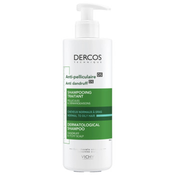 Vichy – Dercos shampoing traitant anti-pelliculaire cheveux normaux à gras, 390 ml