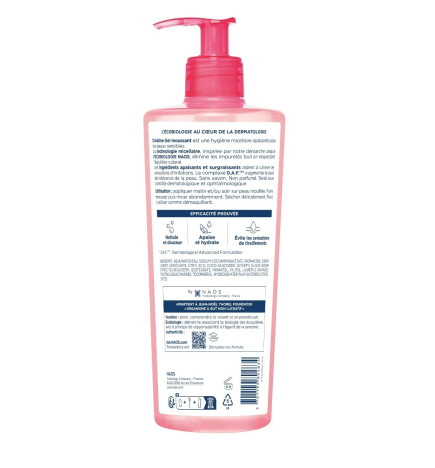 Bioderma – Créaline gel moussant, nettoyant apaisant micellaire visage/yeux peaux sensibles, 500 ml