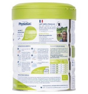Physiolac Bio – Formule Épaissie 1 Lait Infantile Bio 0-6 mois, 800 g