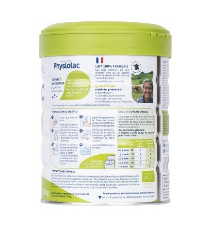 Physiolac Bio – Formule Épaissie 1 Lait Infantile Bio 0-6 mois, 800 g