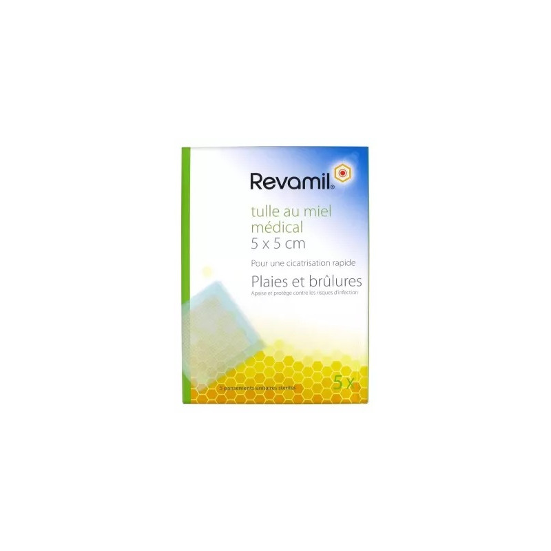 Revamil – Tulle au Miel Médical Pansements Stériles 5 × 5 cm, 5 unités