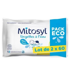 Mitosyl – Lingettes à l’Eau Bébé, Lot de 2 x 60 lingettes